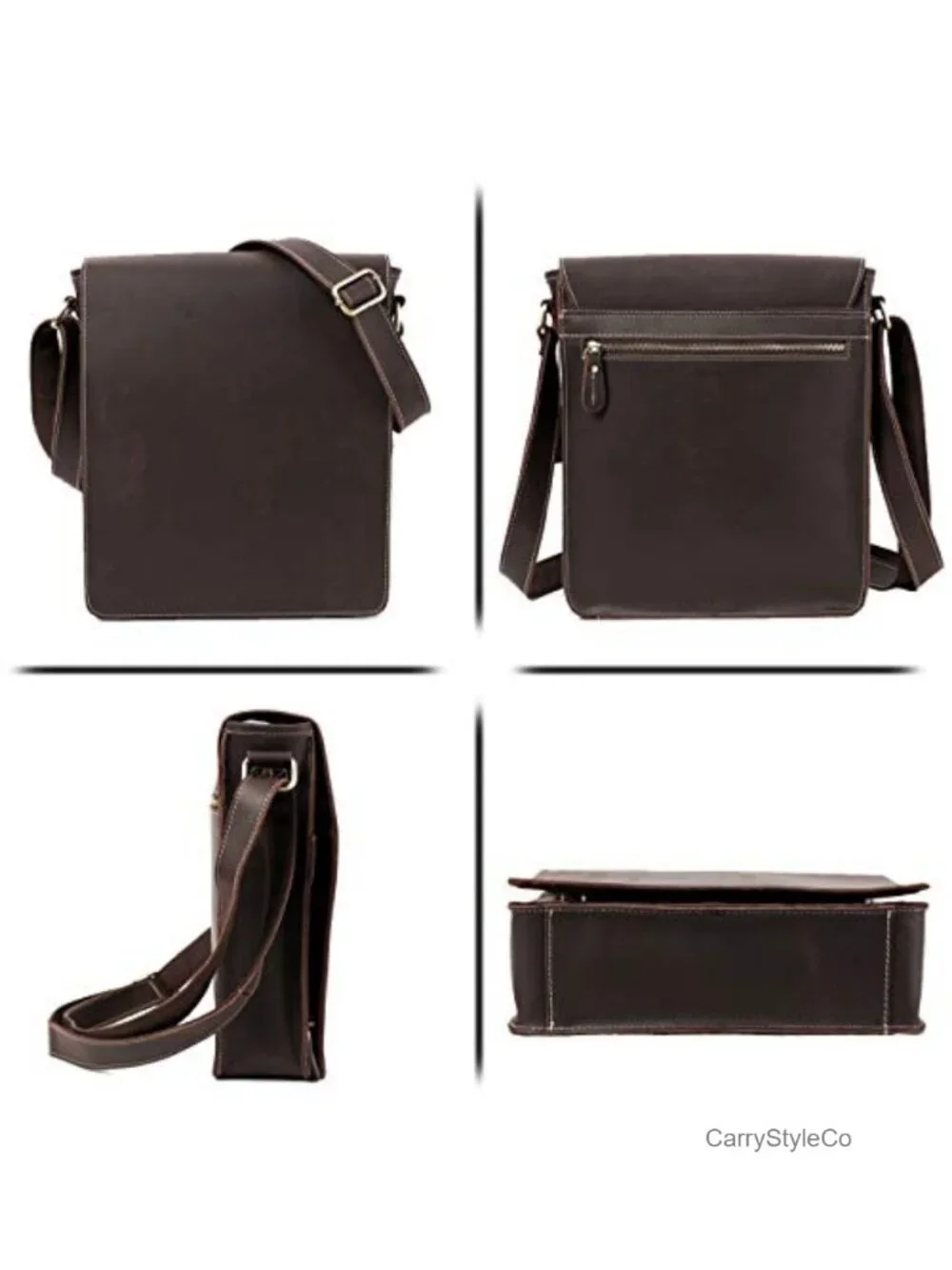 Vintage Cowhide Leather Messenger Bag Men Crossbody Purse with Adjustable Strap